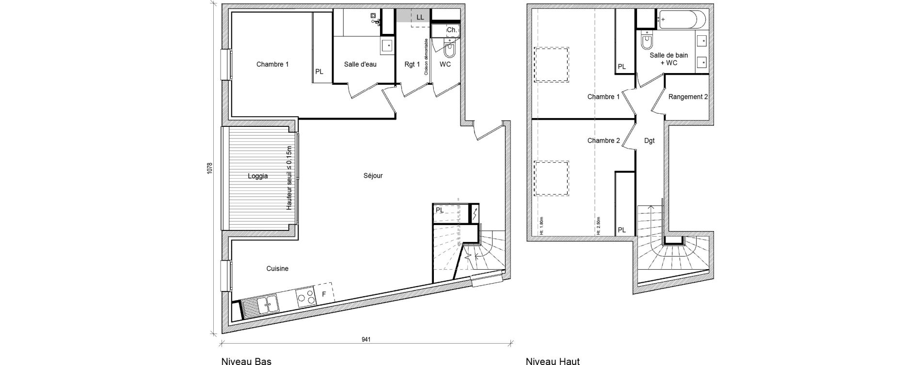 Duplex T4 de 96,15 m2 &agrave; Saint-Jory Centre