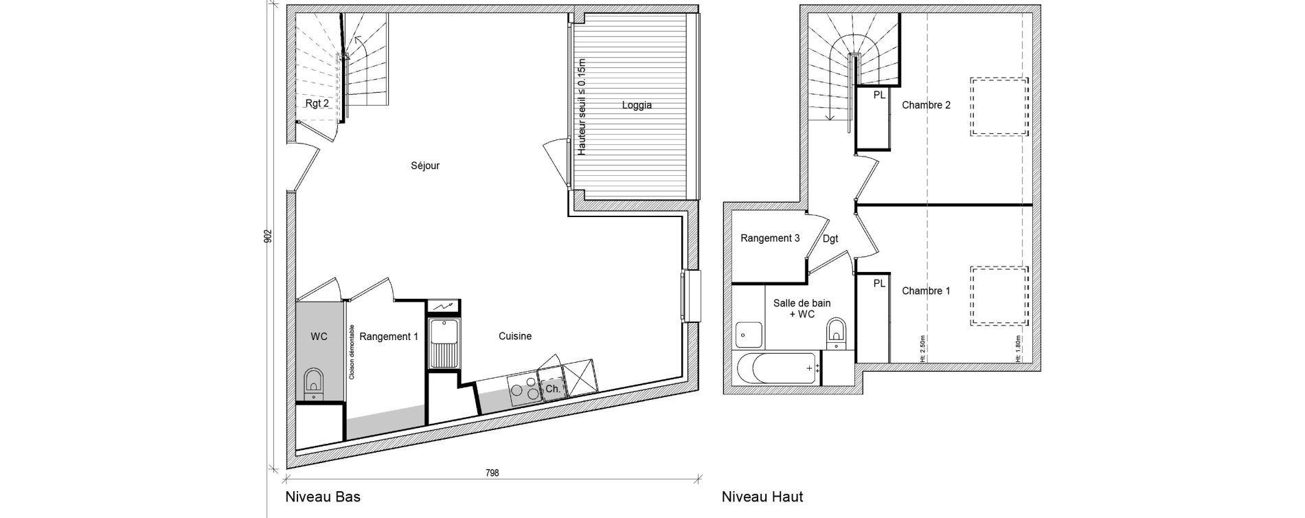 Duplex T3 de 74,11 m2 &agrave; Saint-Jory Centre