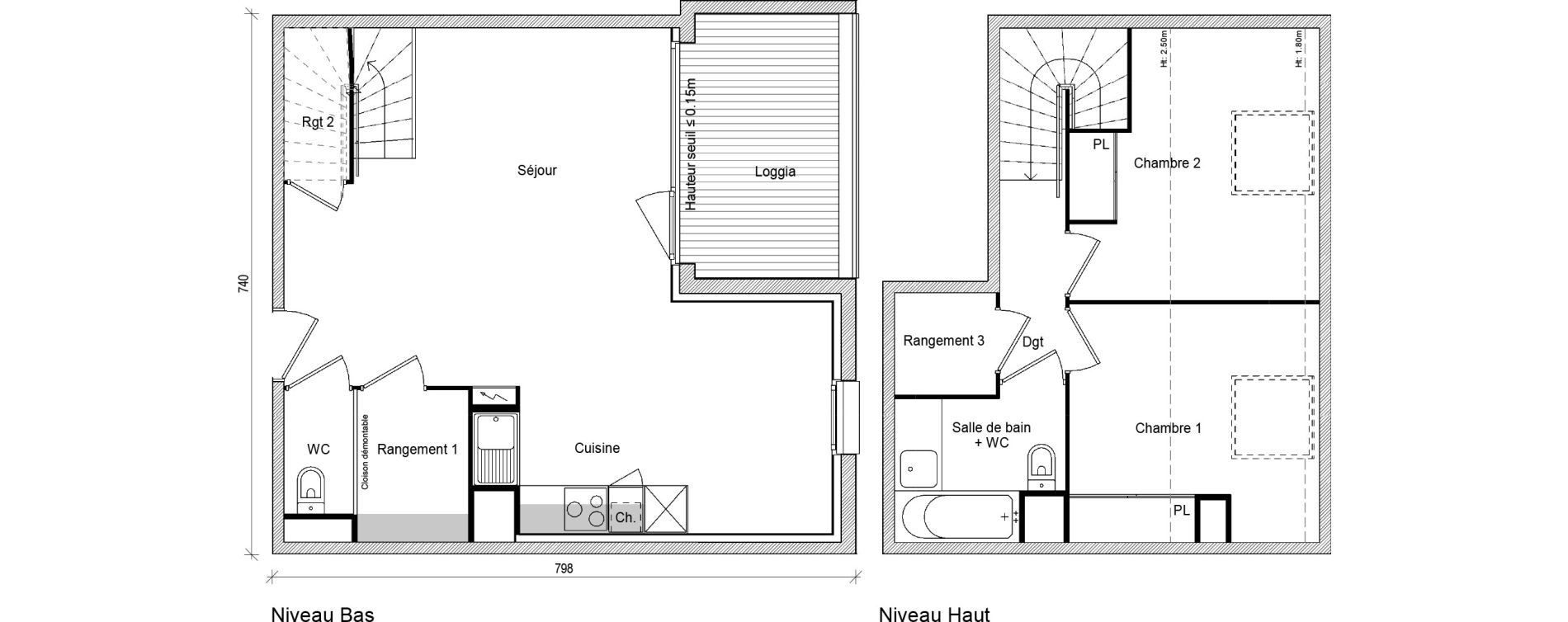 Duplex T3 de 69,48 m2 &agrave; Saint-Jory Centre