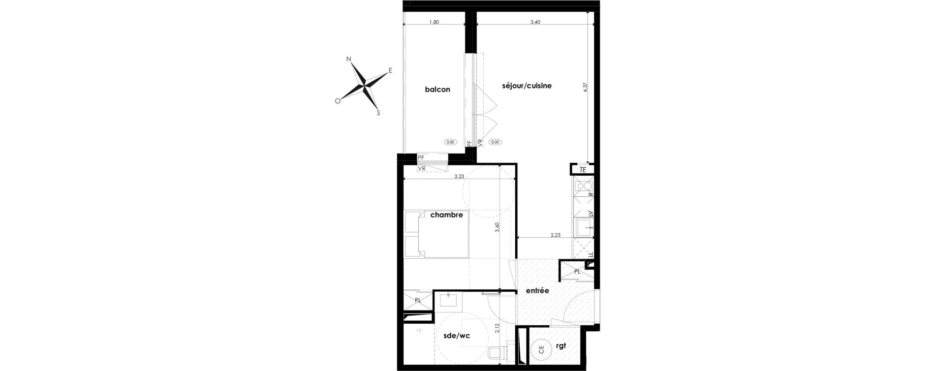 Appartement T2 de 45,07 m2 &agrave; Saint-Jory Centre
