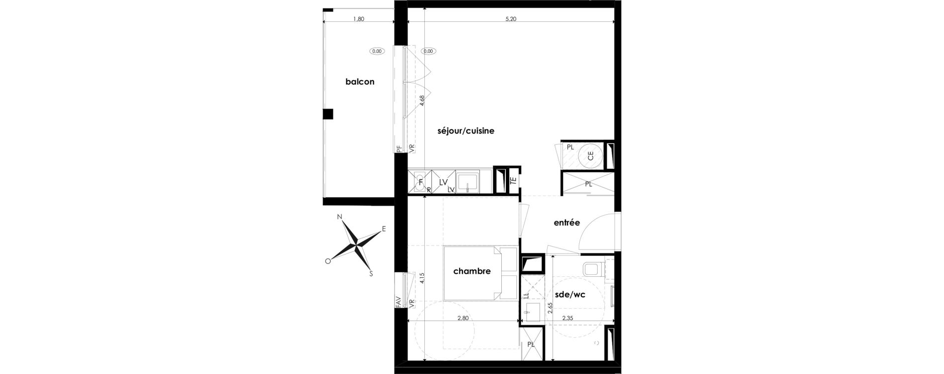 Appartement T2 de 44,72 m2 &agrave; Saint-Jory Centre