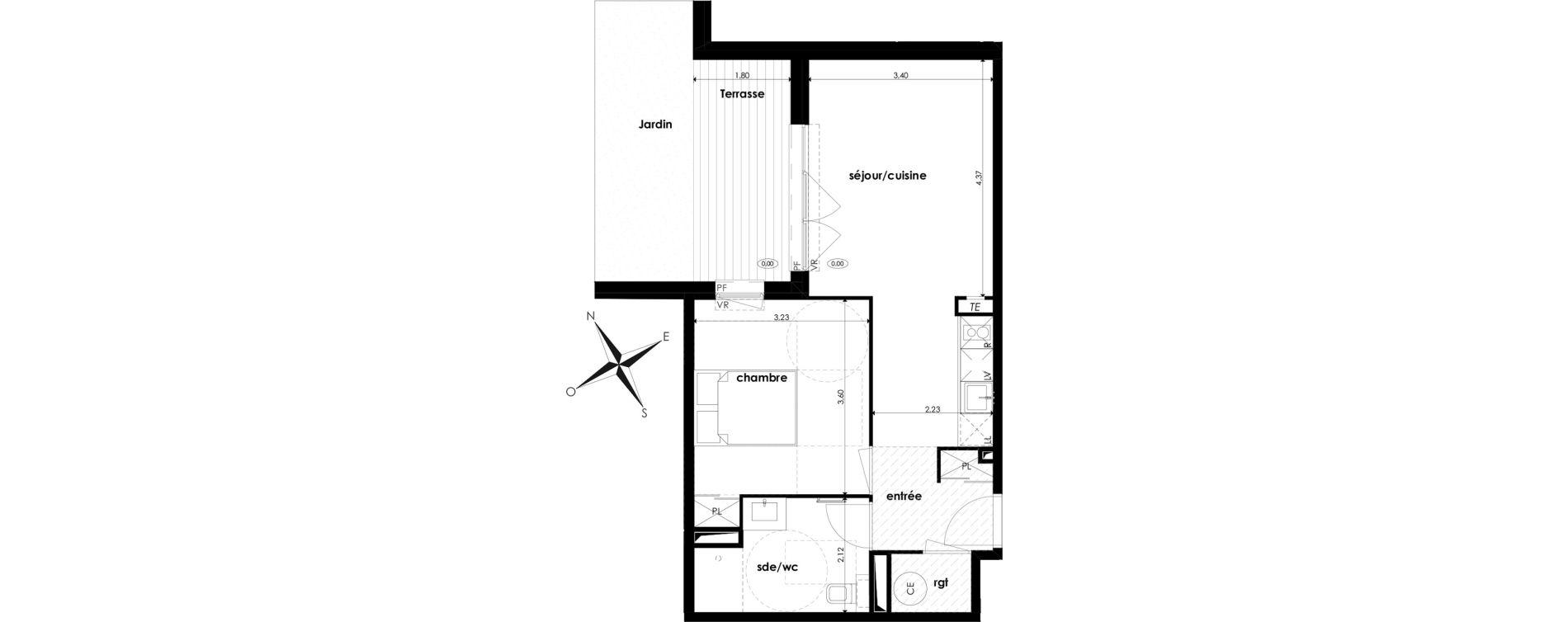 Appartement T2 de 45,07 m2 &agrave; Saint-Jory Centre