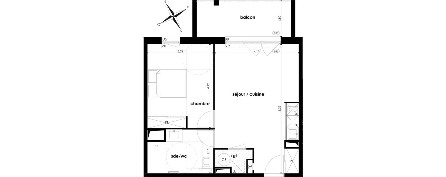 Appartement T2 de 45,03 m2 &agrave; Saint-Jory Centre