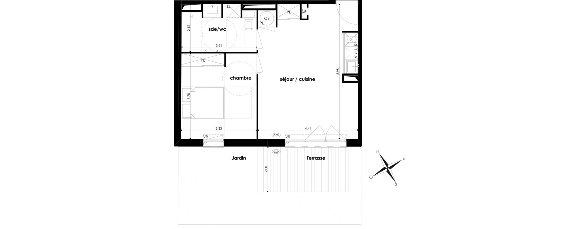 Appartement T2 de 44,84 m2 &agrave; Saint-Jory Centre