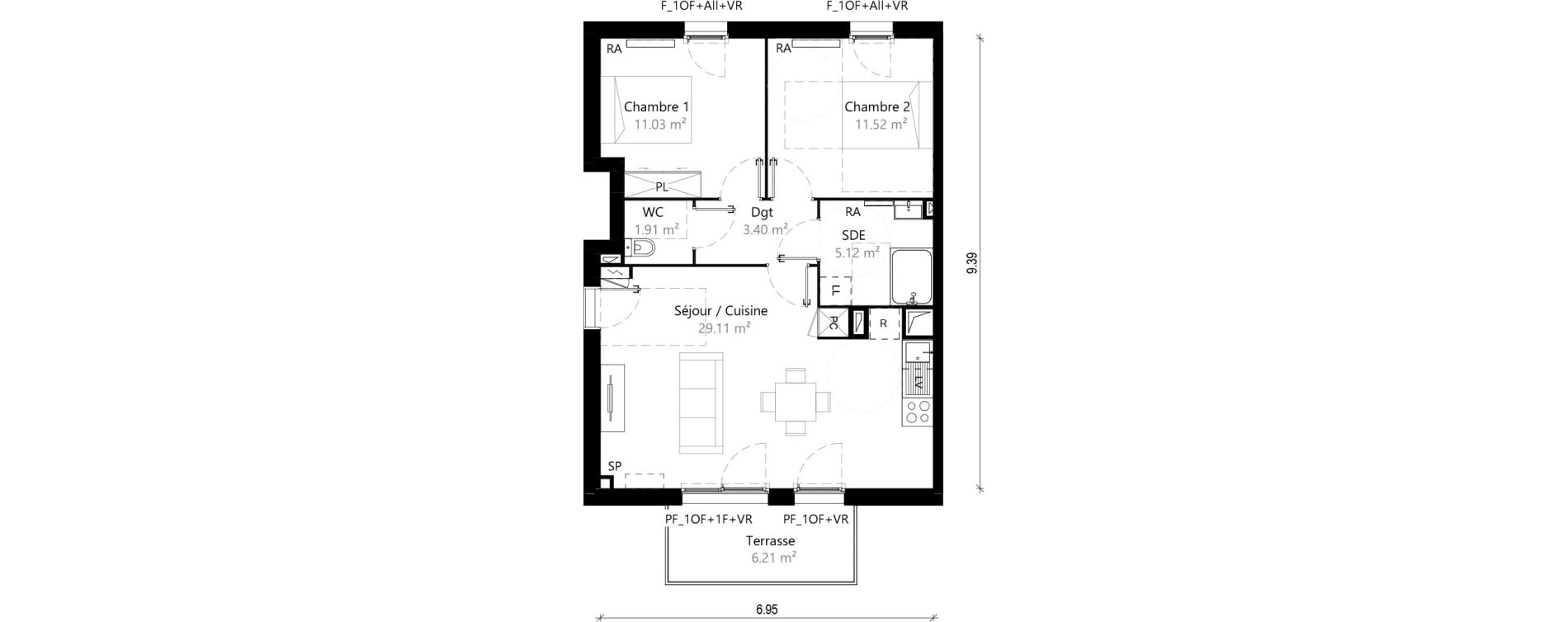 Appartement T3 de 62,09 m2 &agrave; Saint-Jory Centre