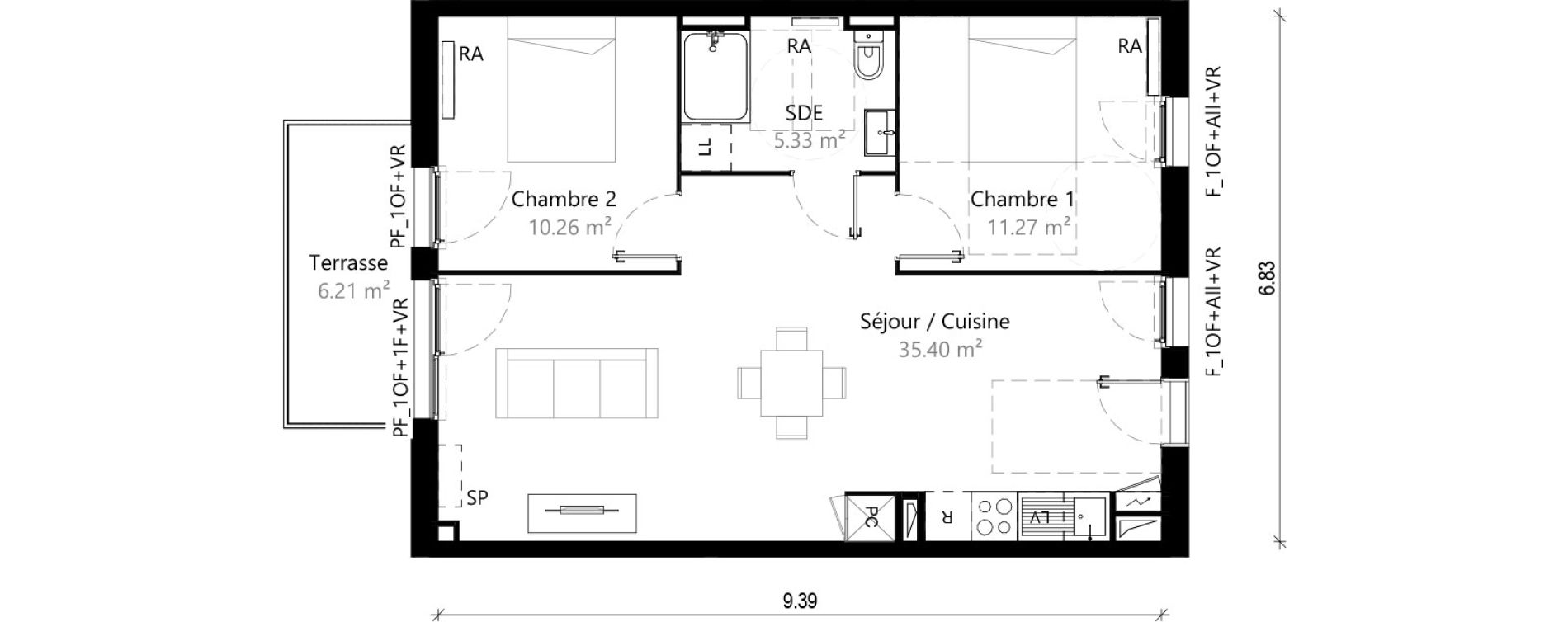 Appartement T3 de 62,26 m2 &agrave; Saint-Jory Centre