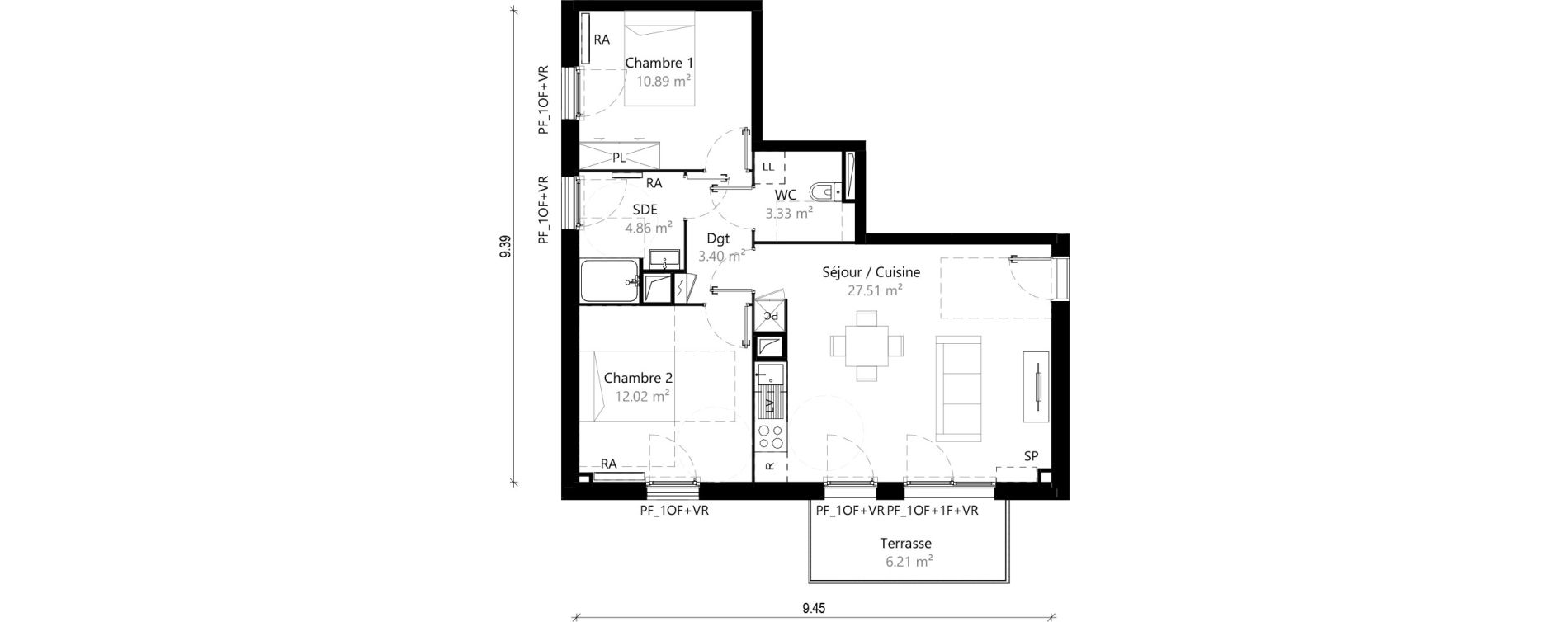 Appartement T3 de 62,01 m2 &agrave; Saint-Jory Centre