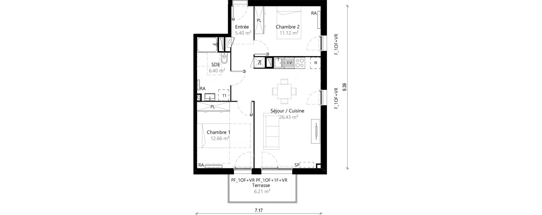 Appartement T3 de 62,01 m2 &agrave; Saint-Jory Centre
