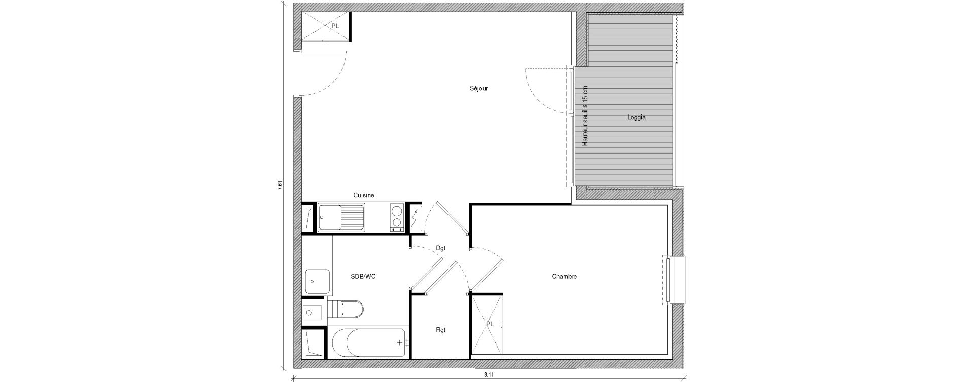 Appartement T2 de 44,87 m2 &agrave; Saint-Jory Centre