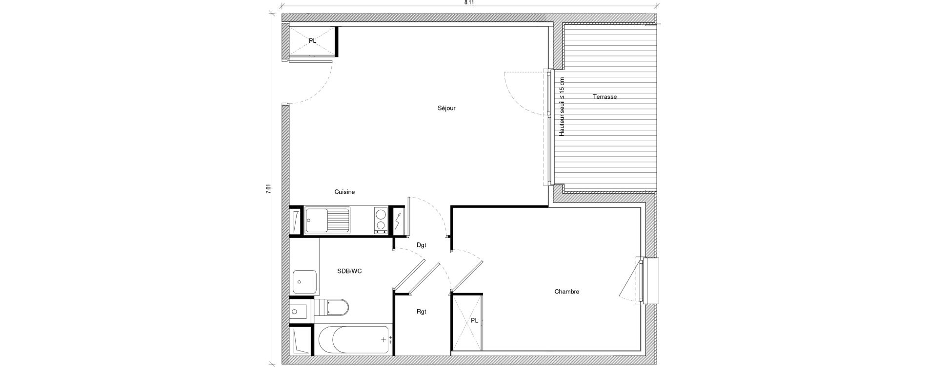 Appartement T2 de 44,26 m2 &agrave; Saint-Jory Centre