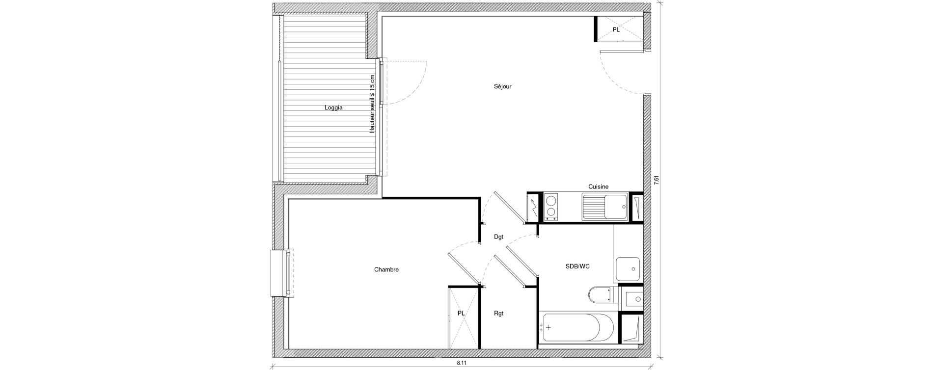 Appartement T2 de 44,44 m2 &agrave; Saint-Jory Centre