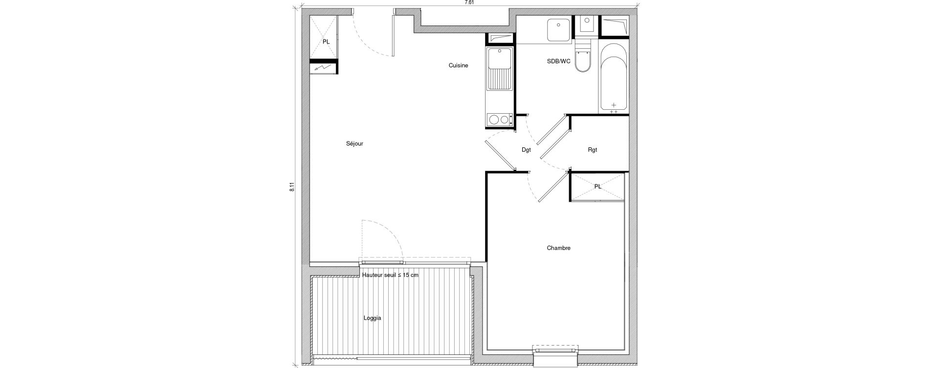 Appartement T2 de 43,97 m2 &agrave; Saint-Jory Centre