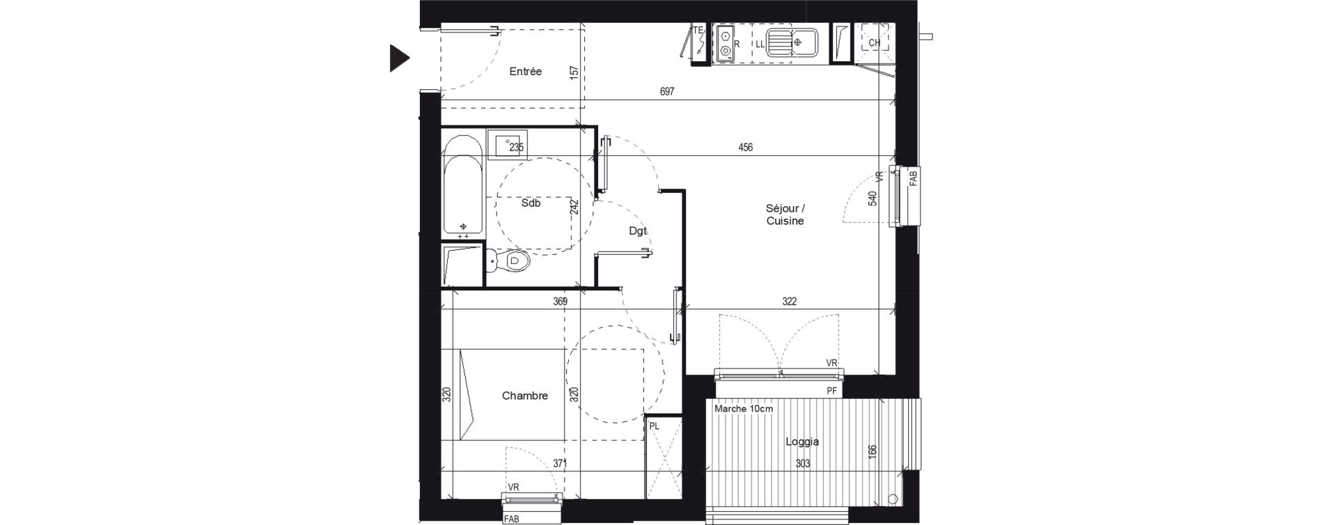 Appartement T2 de 43,04 m2 &agrave; Saint-Jory Centre