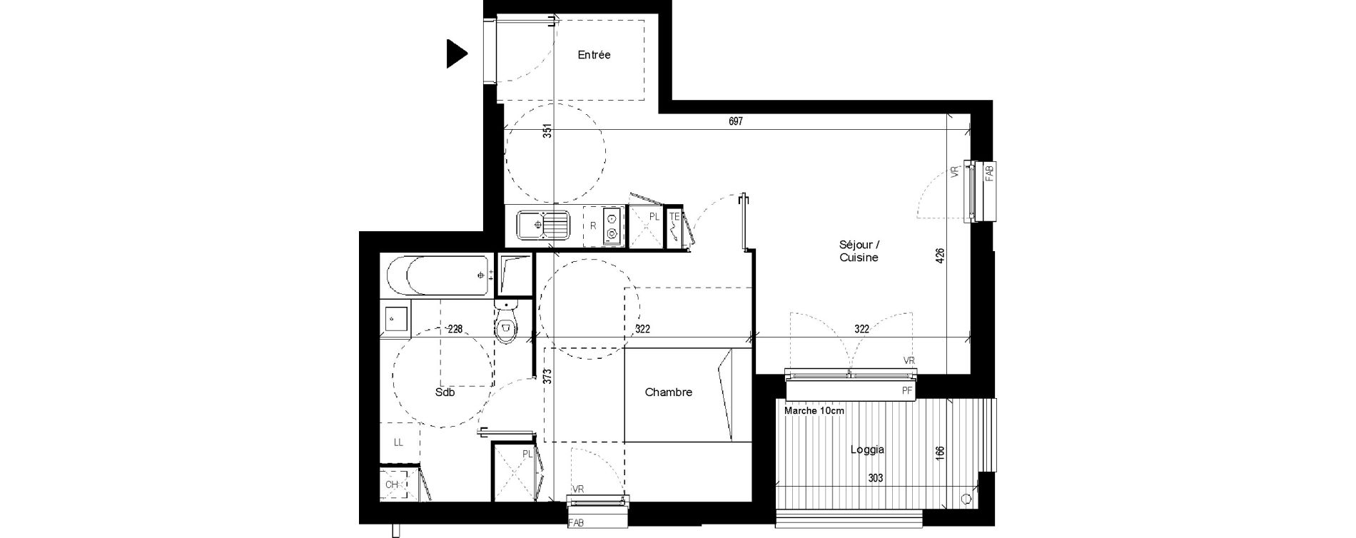 Appartement T2 de 43,58 m2 &agrave; Saint-Jory Centre