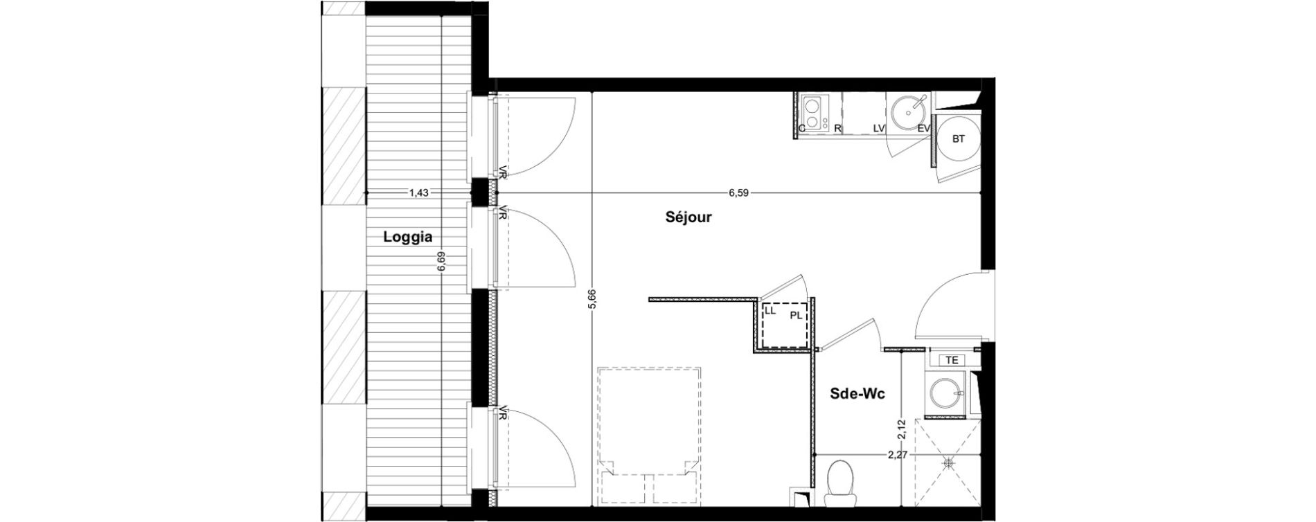 Appartement T1 de 36,02 m2 &agrave; Saint-Jory Centre