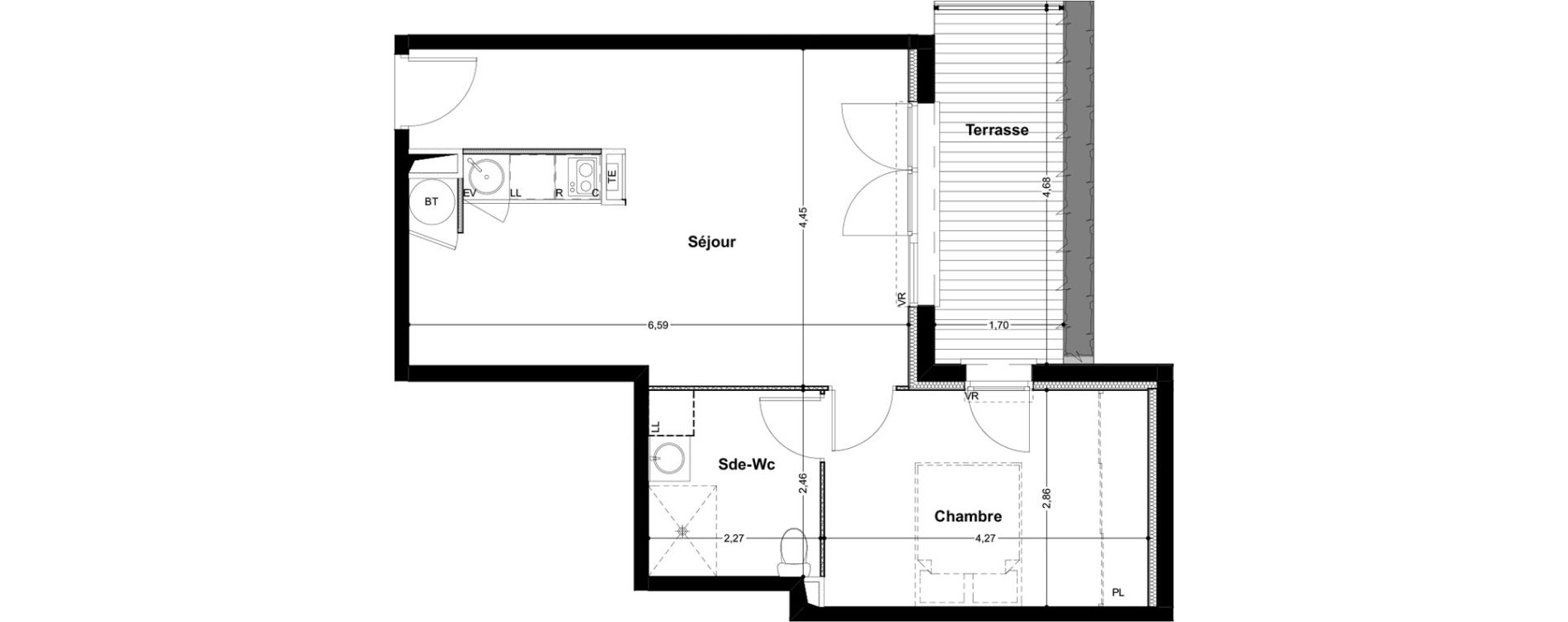 Appartement T2 de 45,57 m2 &agrave; Saint-Jory Centre