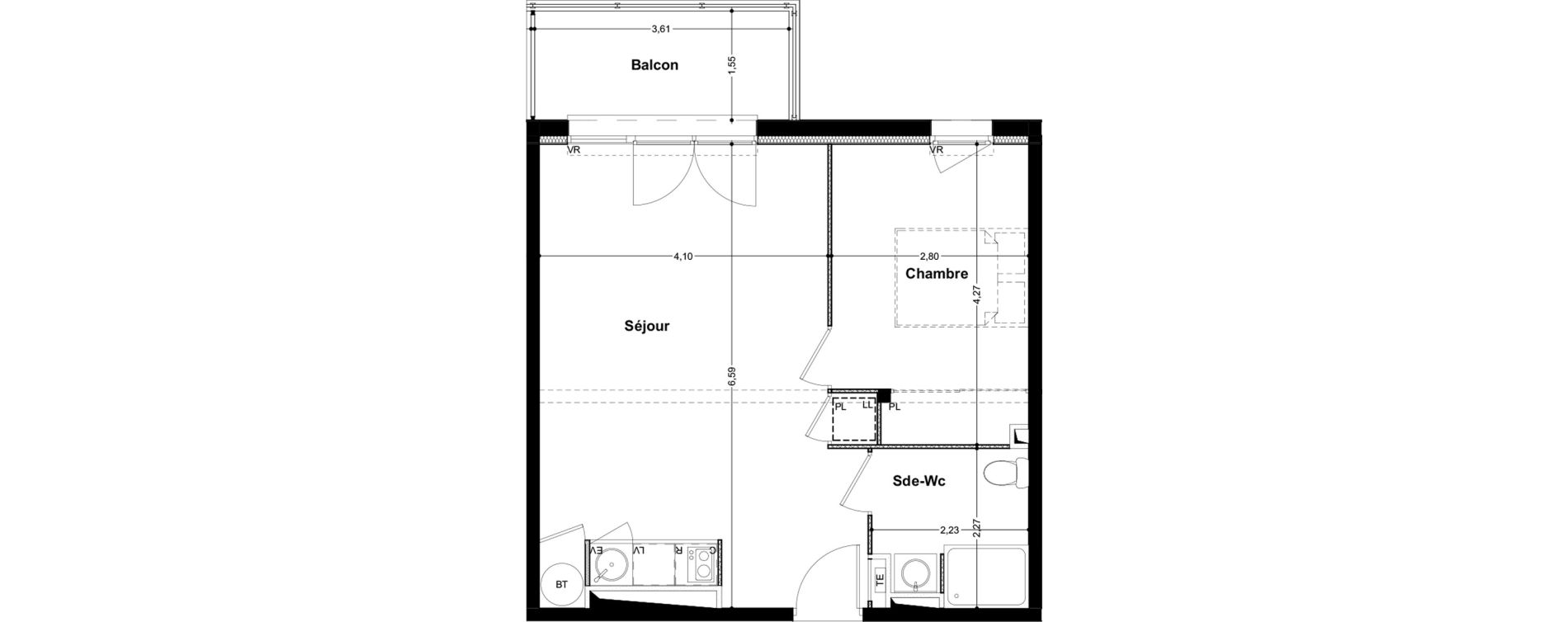 Appartement T2 de 45,01 m2 &agrave; Saint-Jory Centre