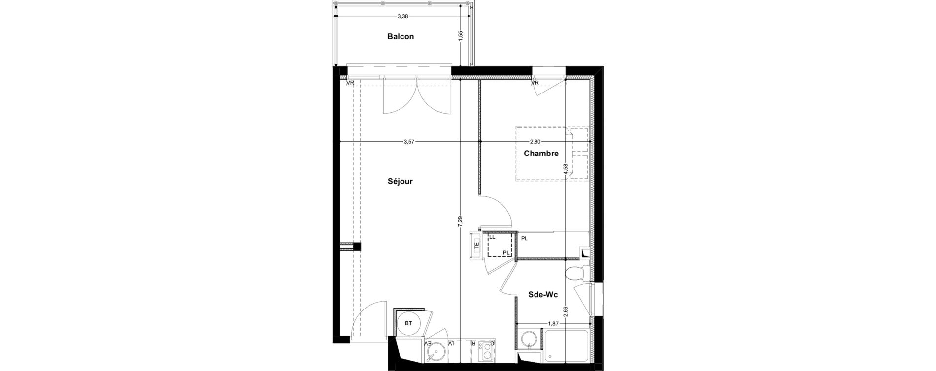 Appartement T2 de 45,02 m2 &agrave; Saint-Jory Centre