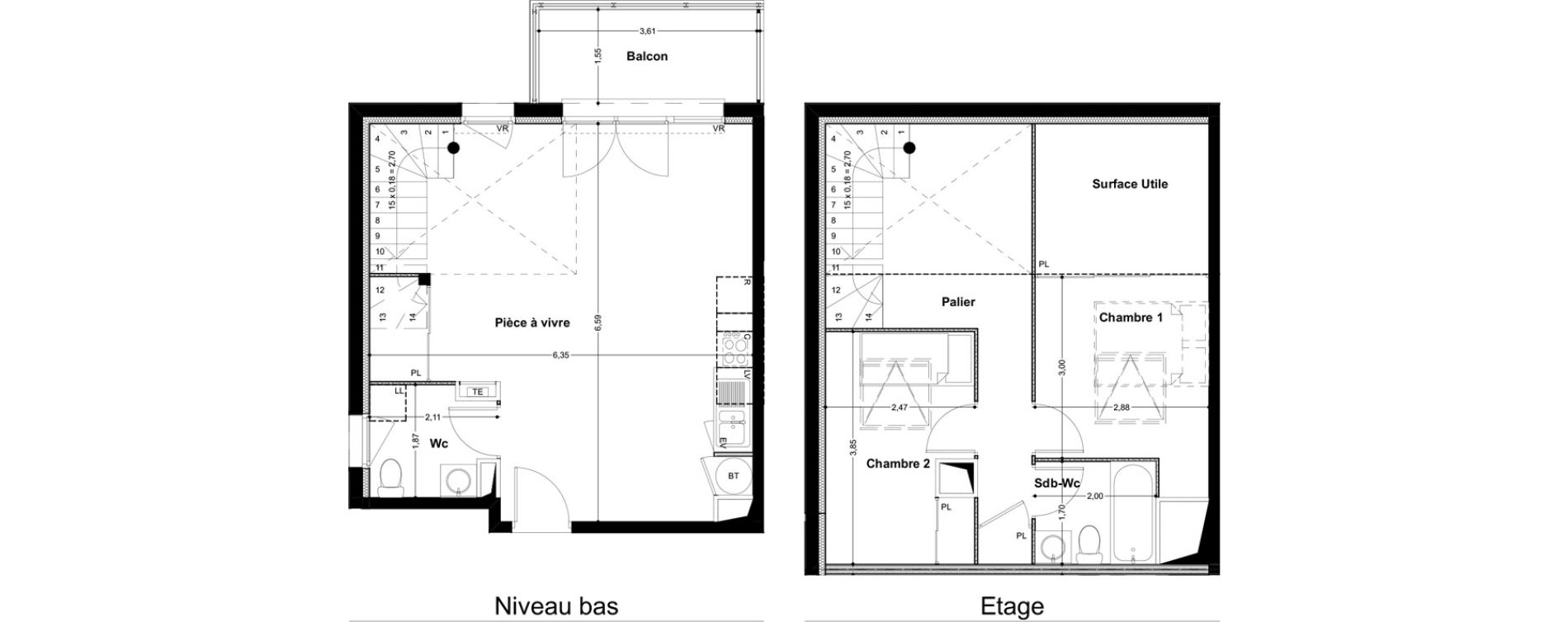 Duplex T3 de 64,97 m2 &agrave; Saint-Jory Centre