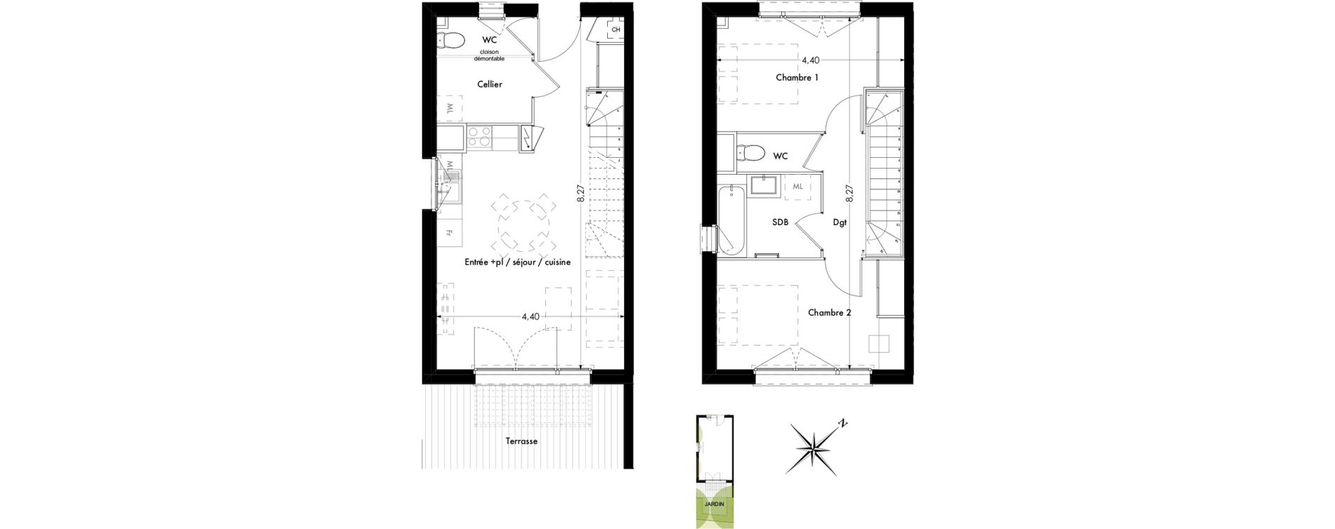 Duplex T3 de 64,32 m2 &agrave; Saint-Jory Centre