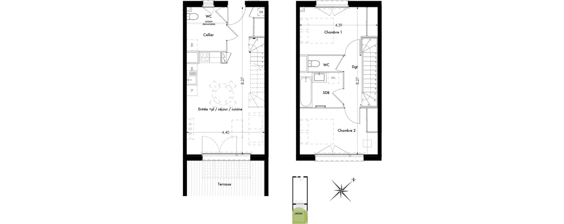 Duplex T3 de 64,25 m2 &agrave; Saint-Jory Centre