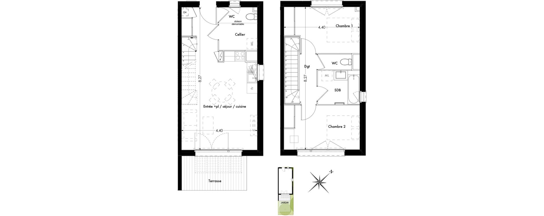 Duplex T3 de 64,32 m2 &agrave; Saint-Jory Centre