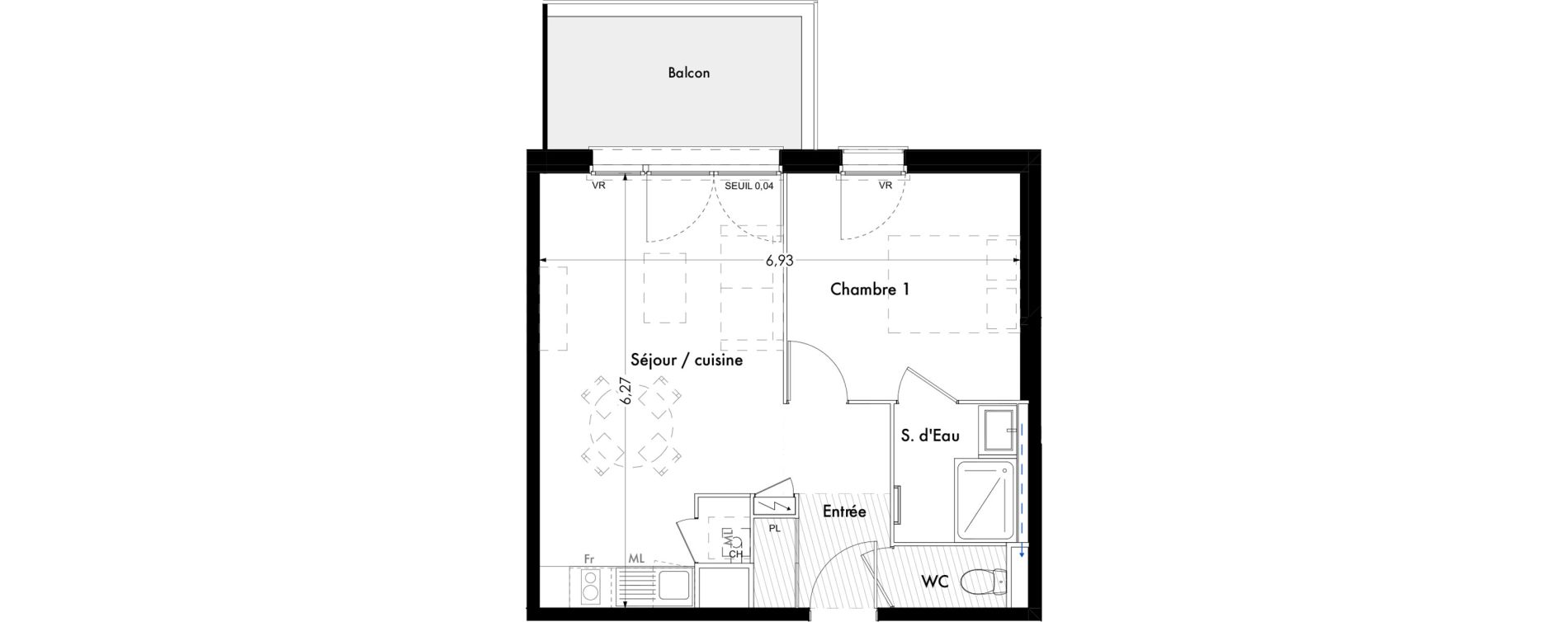 Appartement T2 de 41,70 m2 &agrave; Saint-Jory Centre