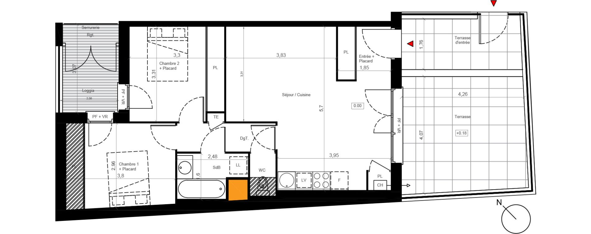 Appartement T3 de 58,20 m2 à Saint-Jory Centre