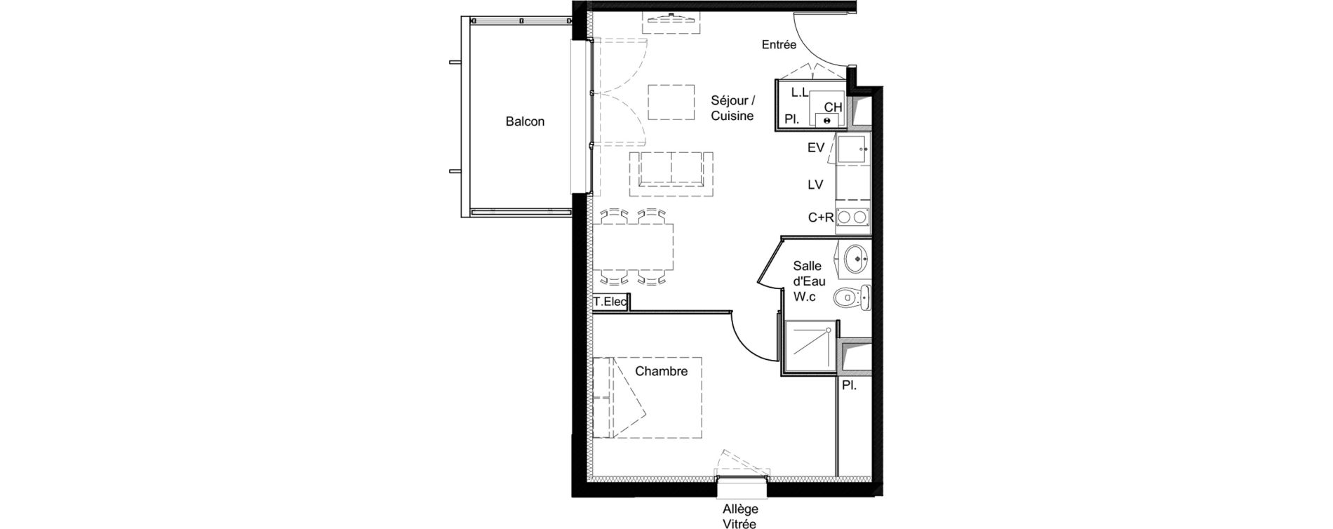 Appartement T2 de 37,54 m2 &agrave; Saint-Jory Centre