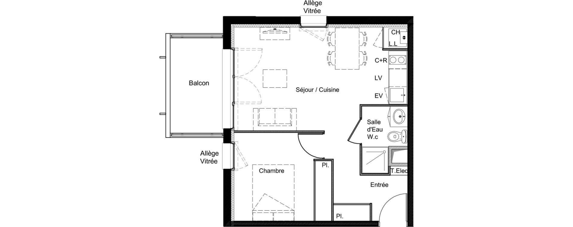 Appartement T2 de 36,80 m2 &agrave; Saint-Jory Centre