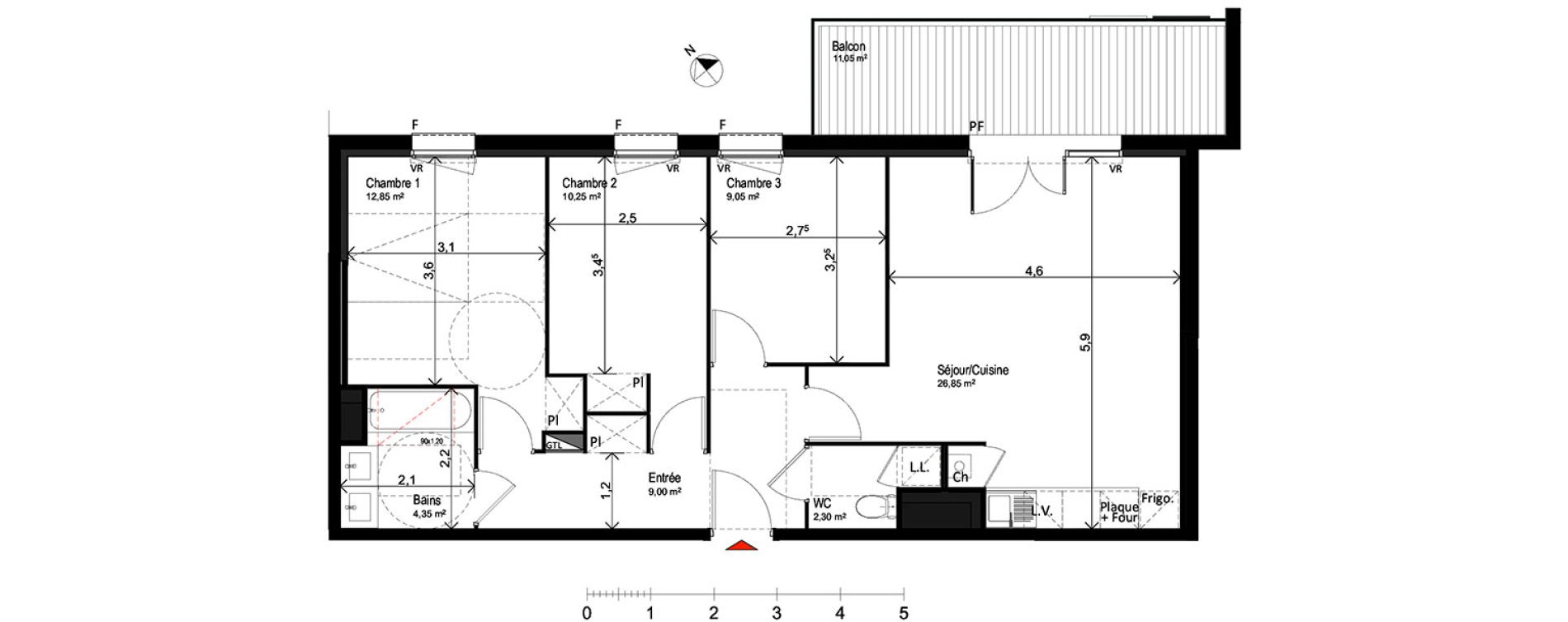 Appartement T4 de 74,65 m2 à Saint-Orens-De-Gameville Centre