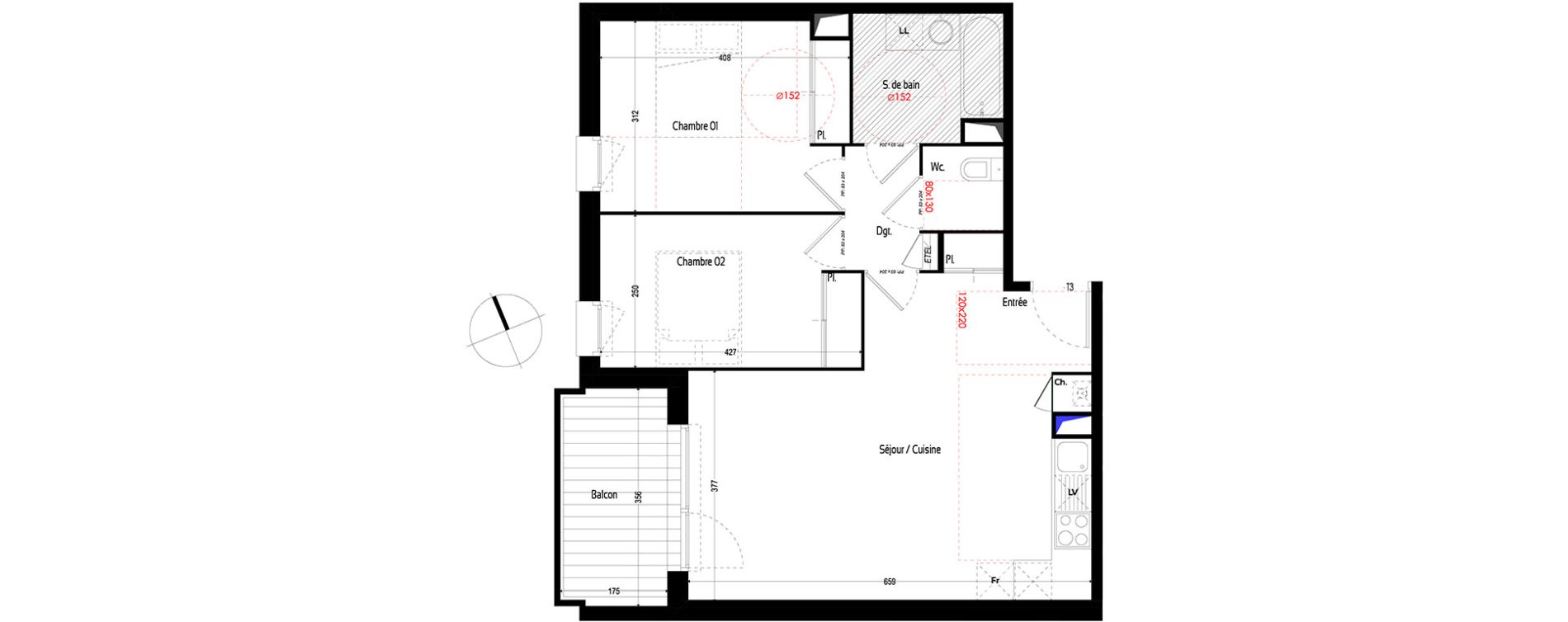 Appartement T3 de 62,44 m2 &agrave; Saint-Orens-De-Gameville Centre