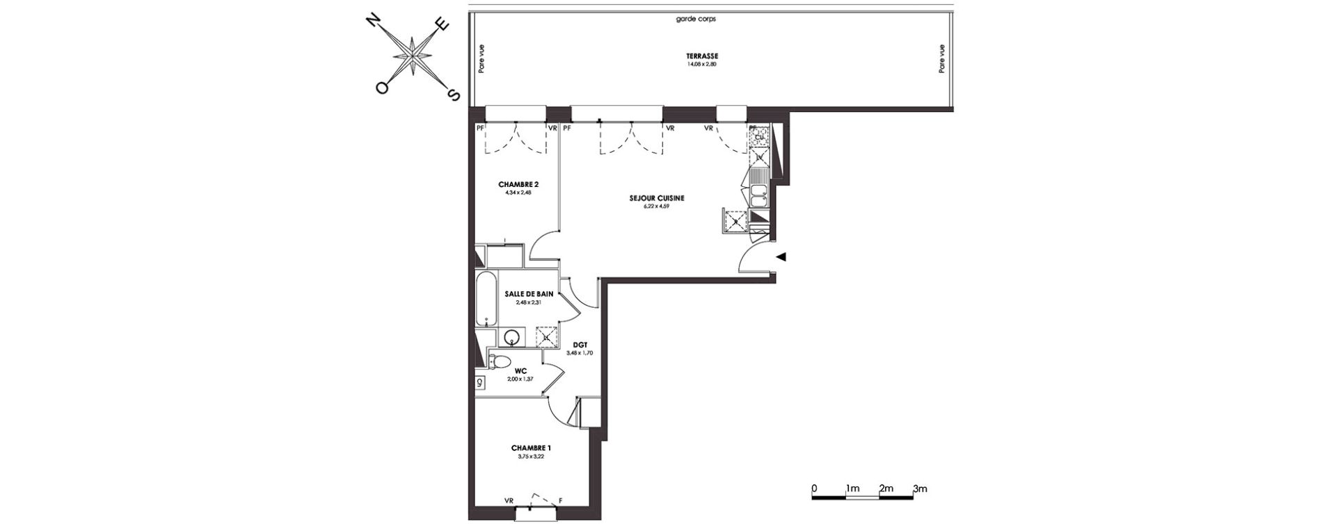 Appartement T3 de 62,39 m2 &agrave; Saint-Orens-De-Gameville Centre