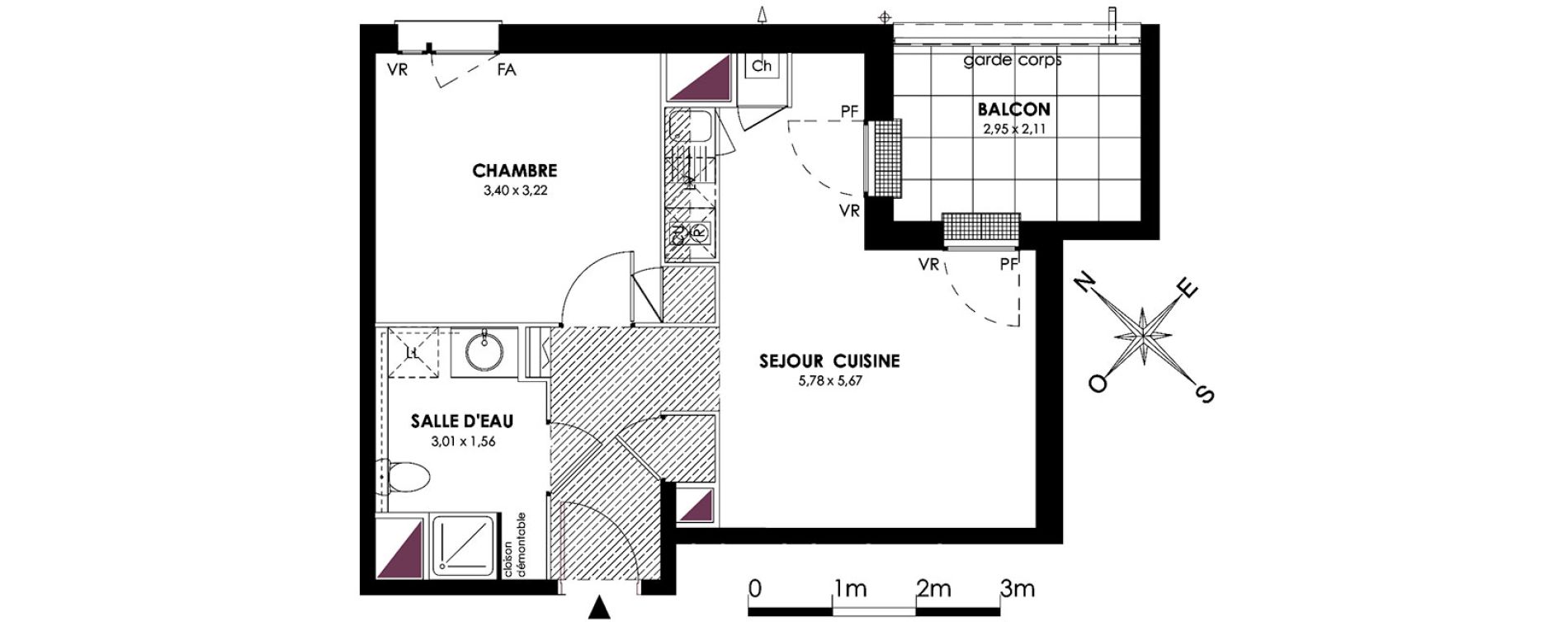 Appartement T2 de 39,53 m2 &agrave; Saint-Orens-De-Gameville Centre