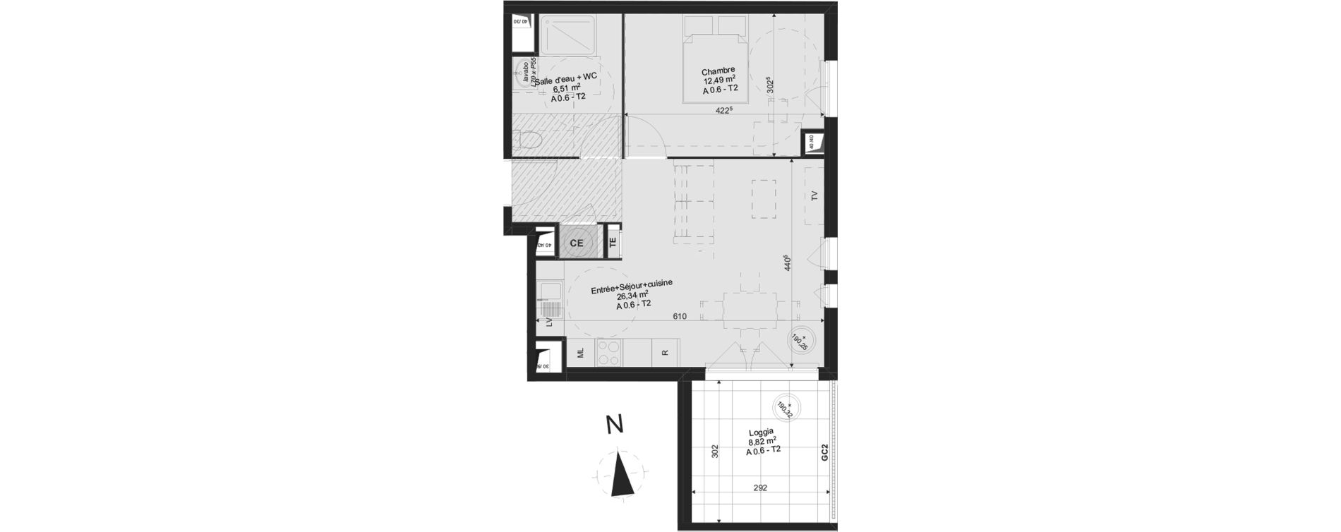 Appartement T2 de 45,34 m2 &agrave; Saint-Orens-De-Gameville L'or&eacute;e du bois