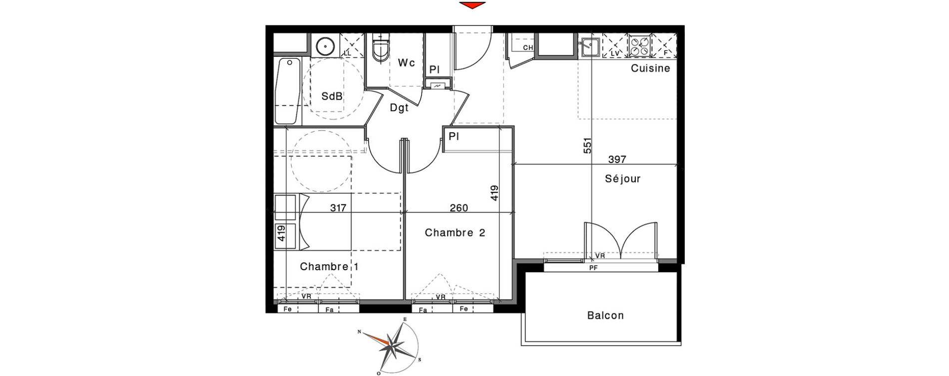Appartement T3 de 57,60 m2 &agrave; Saint-Orens-De-Gameville Centre