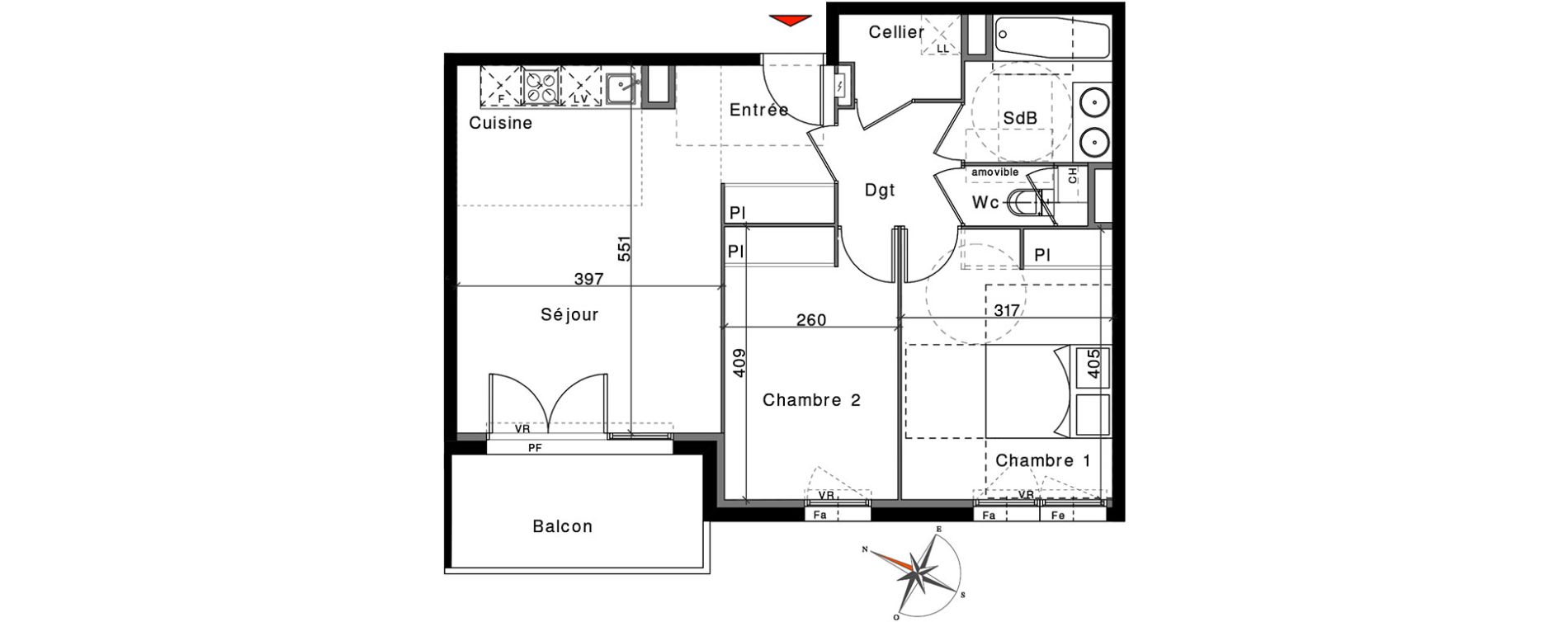 Appartement T3 de 60,40 m2 &agrave; Saint-Orens-De-Gameville Centre