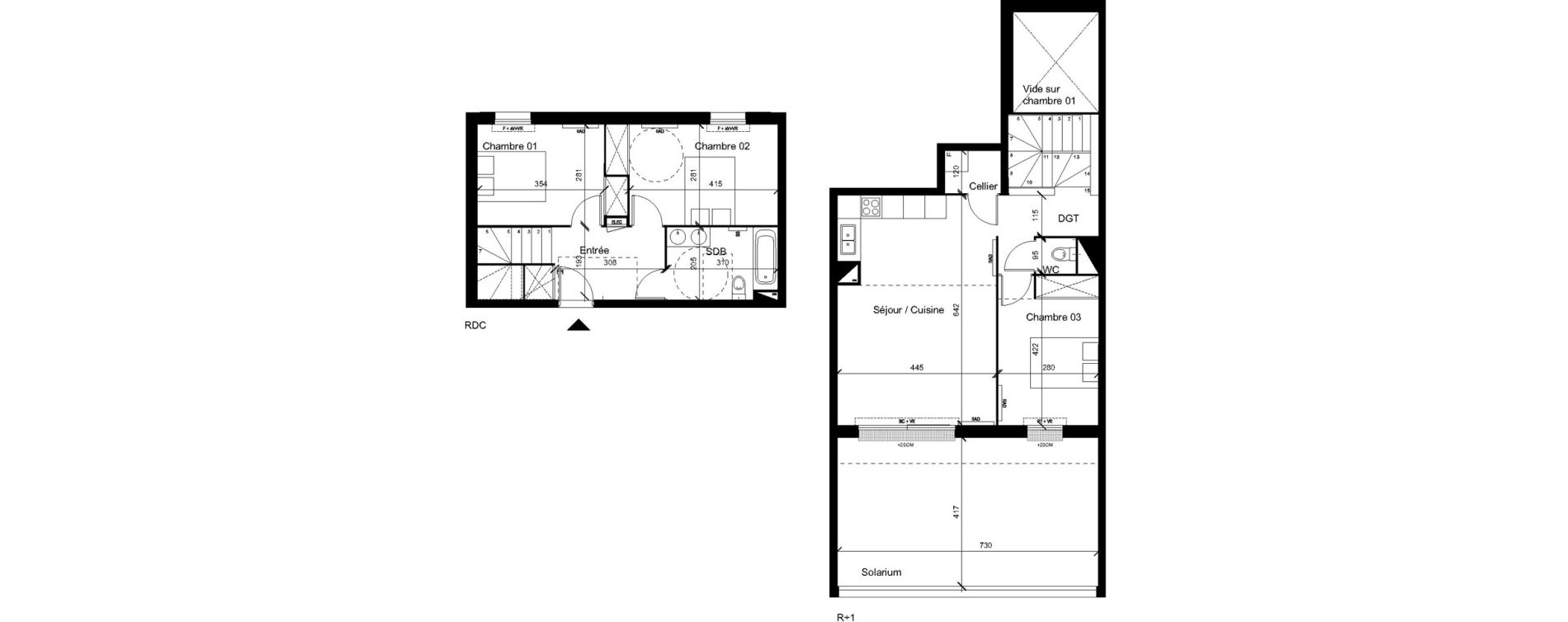 Duplex T4 de 83,70 m2 &agrave; Saint-Orens-De-Gameville Centre