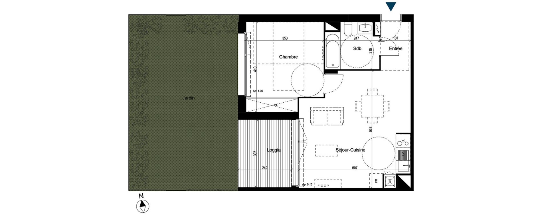 Appartement T2 de 46,47 m2 &agrave; Saint-Orens-De-Gameville Centre