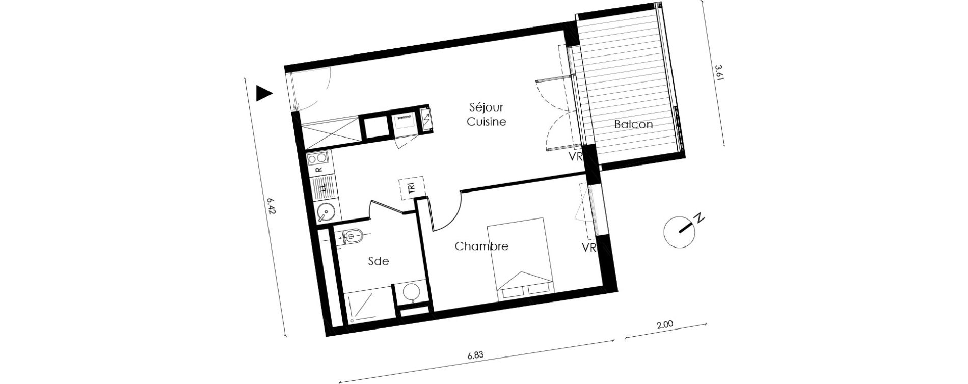 Appartement T2 de 41,00 m2 &agrave; Saint-Orens-De-Gameville L'or&eacute;e du bois