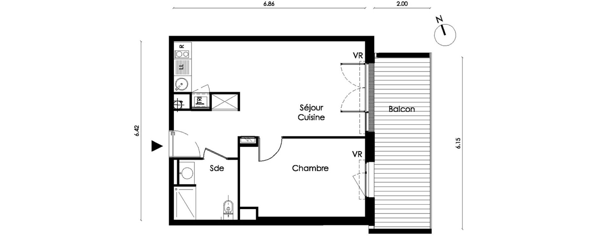 Appartement T2 de 41,80 m2 &agrave; Saint-Orens-De-Gameville L'or&eacute;e du bois