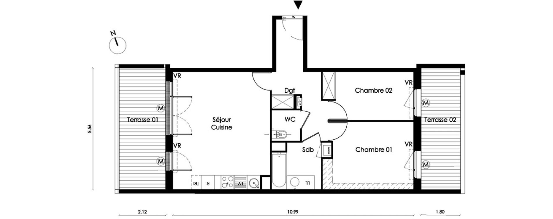 Appartement T3 de 60,50 m2 &agrave; Saint-Orens-De-Gameville L'or&eacute;e du bois