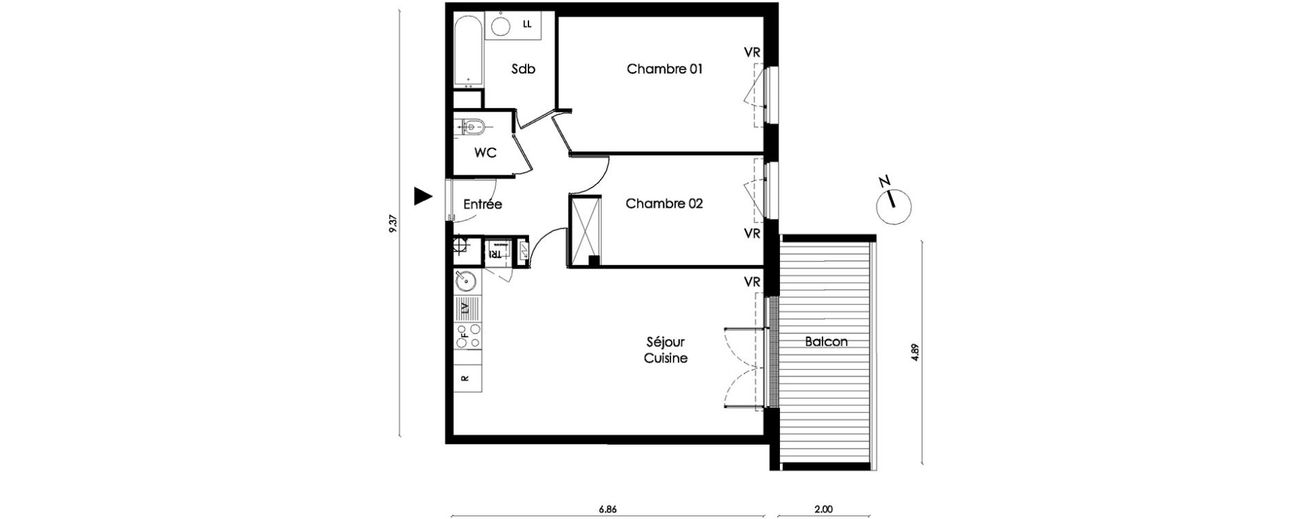 Appartement T3 de 61,60 m2 &agrave; Saint-Orens-De-Gameville L'or&eacute;e du bois