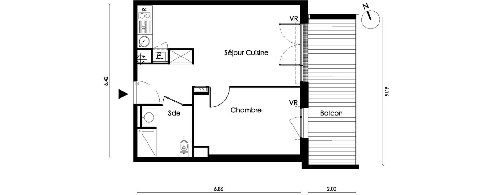 Appartement T2 de 41,70 m2 &agrave; Saint-Orens-De-Gameville L'or&eacute;e du bois