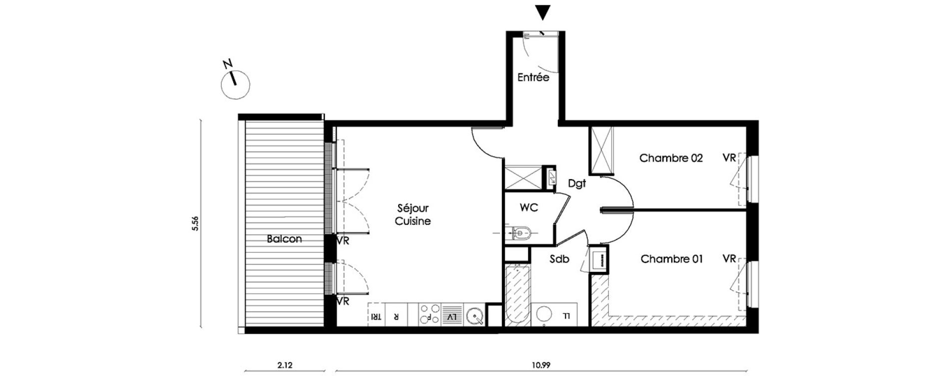 Appartement T3 de 60,50 m2 &agrave; Saint-Orens-De-Gameville L'or&eacute;e du bois