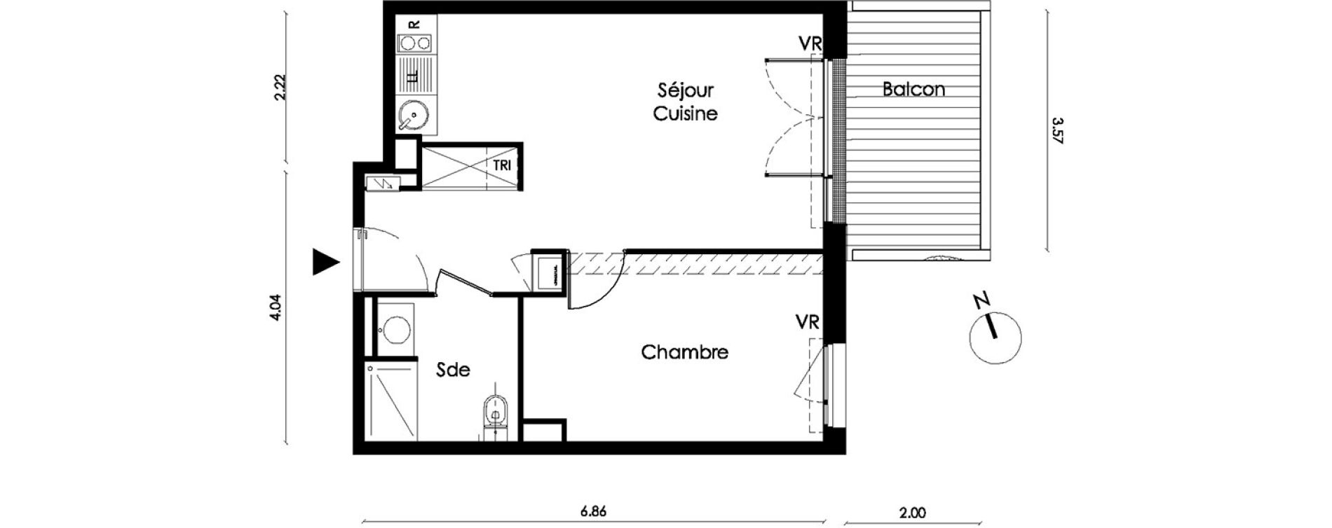 Appartement T2 de 41,50 m2 &agrave; Saint-Orens-De-Gameville L'or&eacute;e du bois