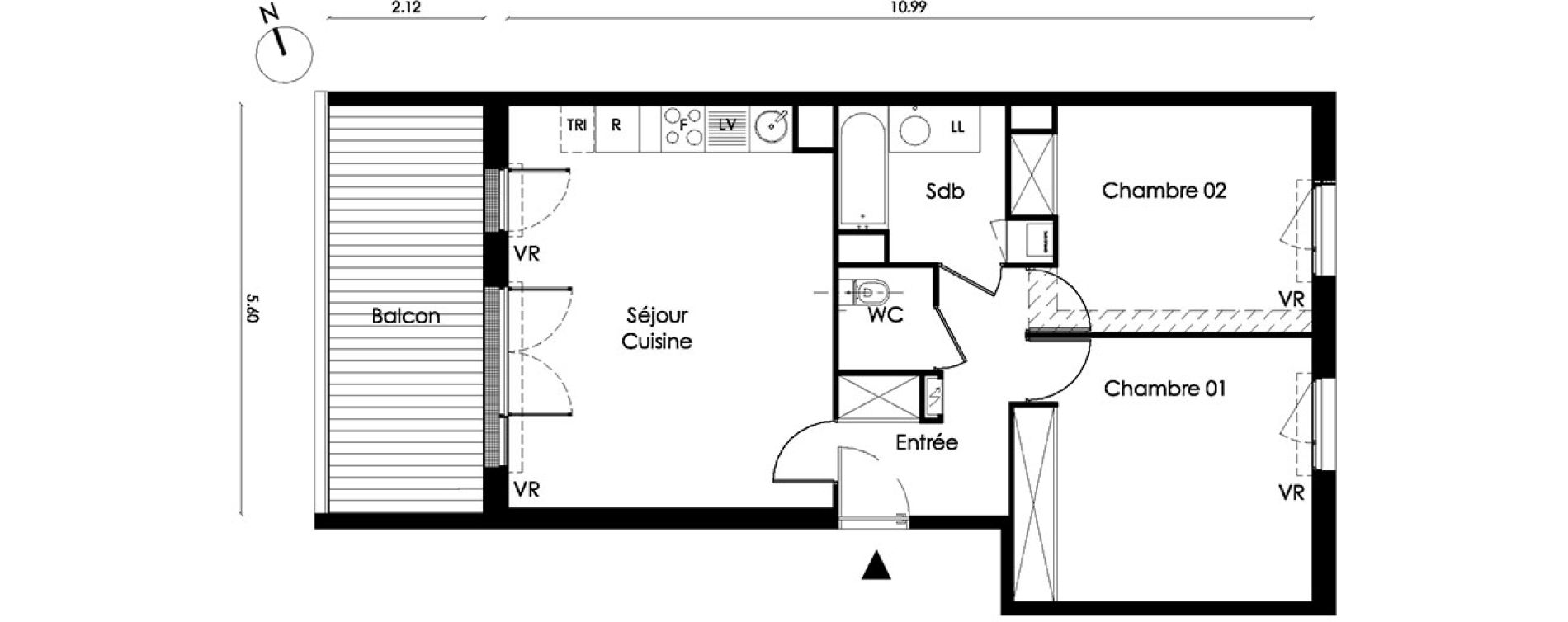 Appartement T3 de 64,10 m2 &agrave; Saint-Orens-De-Gameville L'or&eacute;e du bois