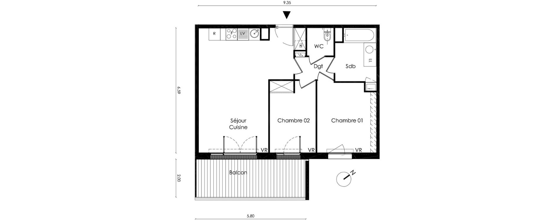 Appartement T3 de 59,80 m2 &agrave; Saint-Orens-De-Gameville L'or&eacute;e du bois