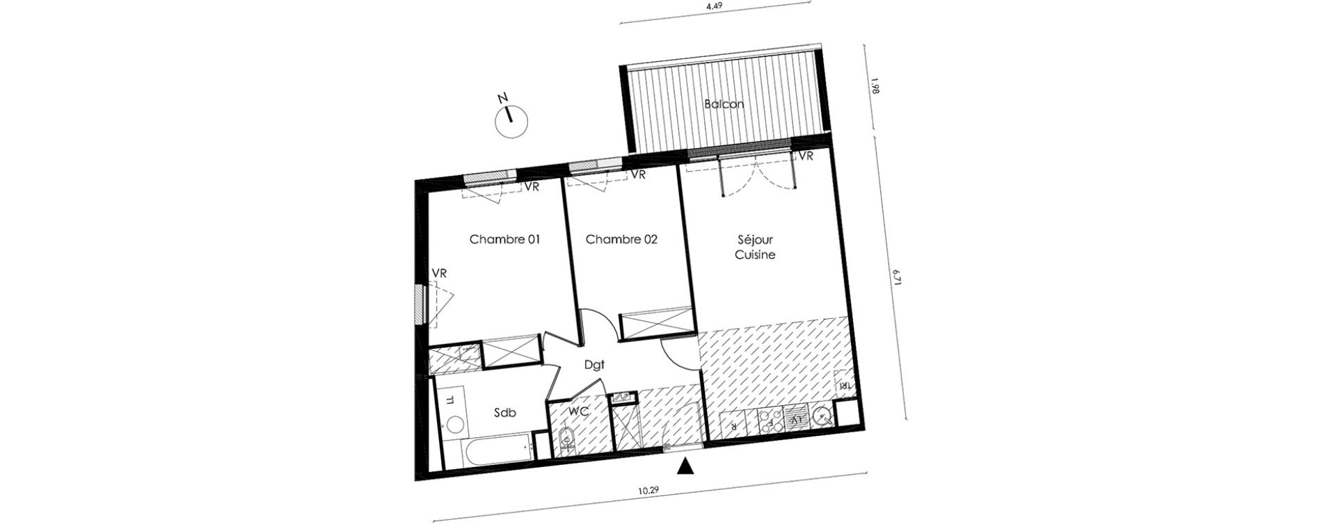 Appartement T2 de 62,80 m2 &agrave; Saint-Orens-De-Gameville L'or&eacute;e du bois