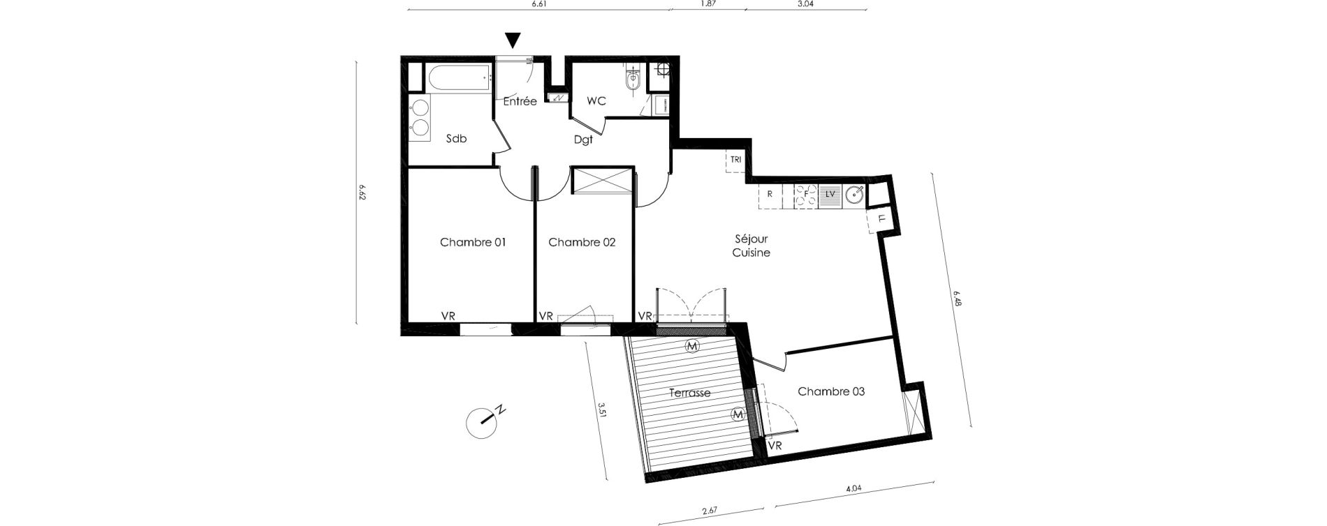 Appartement T4 de 74,00 m2 &agrave; Saint-Orens-De-Gameville L'or&eacute;e du bois